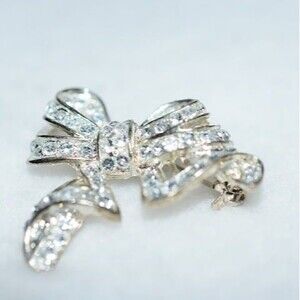 Rare Vintage Classic Bow Silver Tone Clear Rhinestone 1 1/2 inch Brooch/Pin